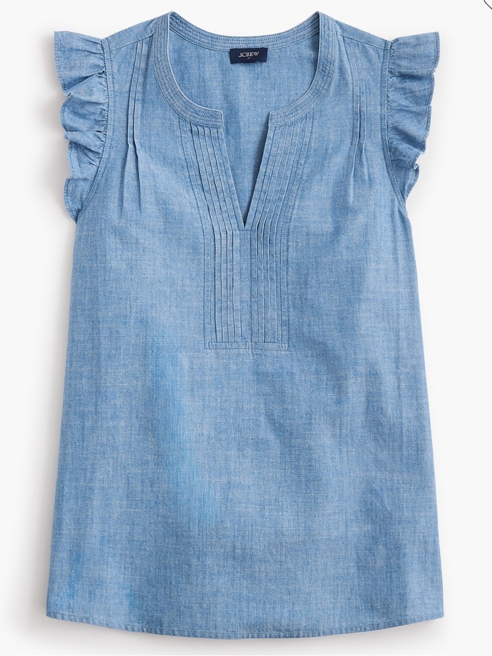 J. Crew Factory Chambray Flutter-Sleeve Top Size Small